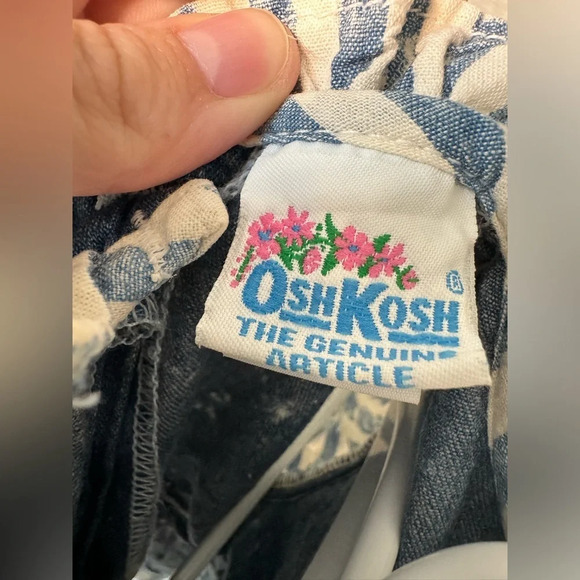 Vintage OshKosh Acid Washed Denim Ruffle Striped Dress USA 12 Months - Picture 8 of 10